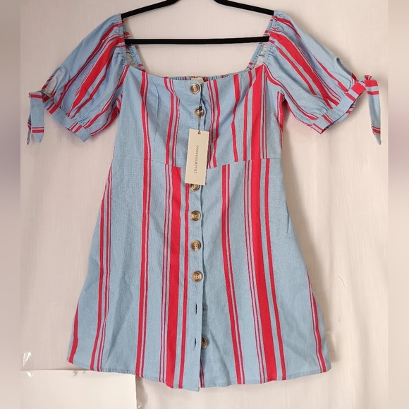 off-the-shoulder blouse buttons Full, sz M, linen blend,Tie balloon Sleeve, - Picture 11 of 11